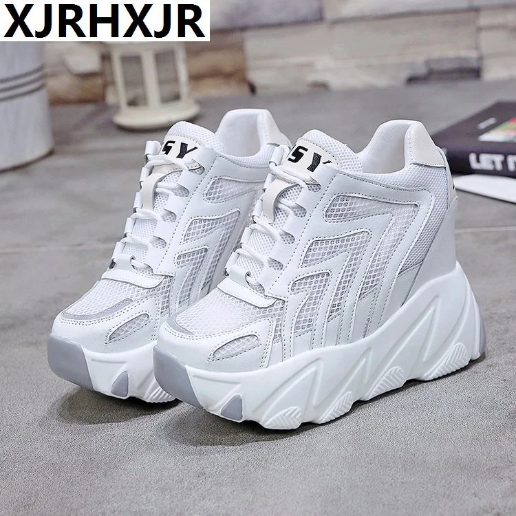 

Summer Breathable Shoes Women Sneakers 10.5CM Mesh Height Increasing Shoes Woman High Hidden Heel Shoes Lady Sneakers Female