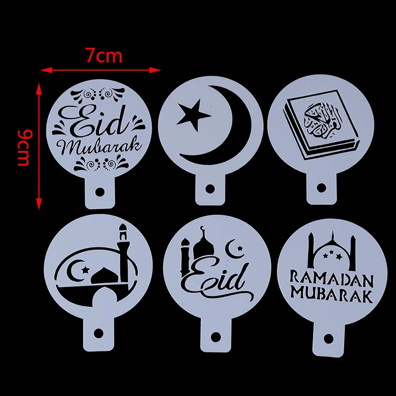 

3/6Pcs Eid Mubarak DIY Fondant Cake Biscuits Decoration Tools Ramadan Coffee Printing Template Spray Stencil Set