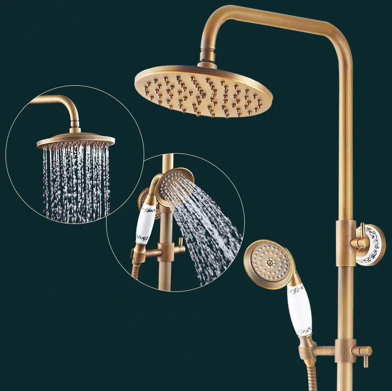 2016 Luxury Antique Copper Shower Faucet Set / Ceramic Decoration /Wall Mounted Bathroom Bathtub