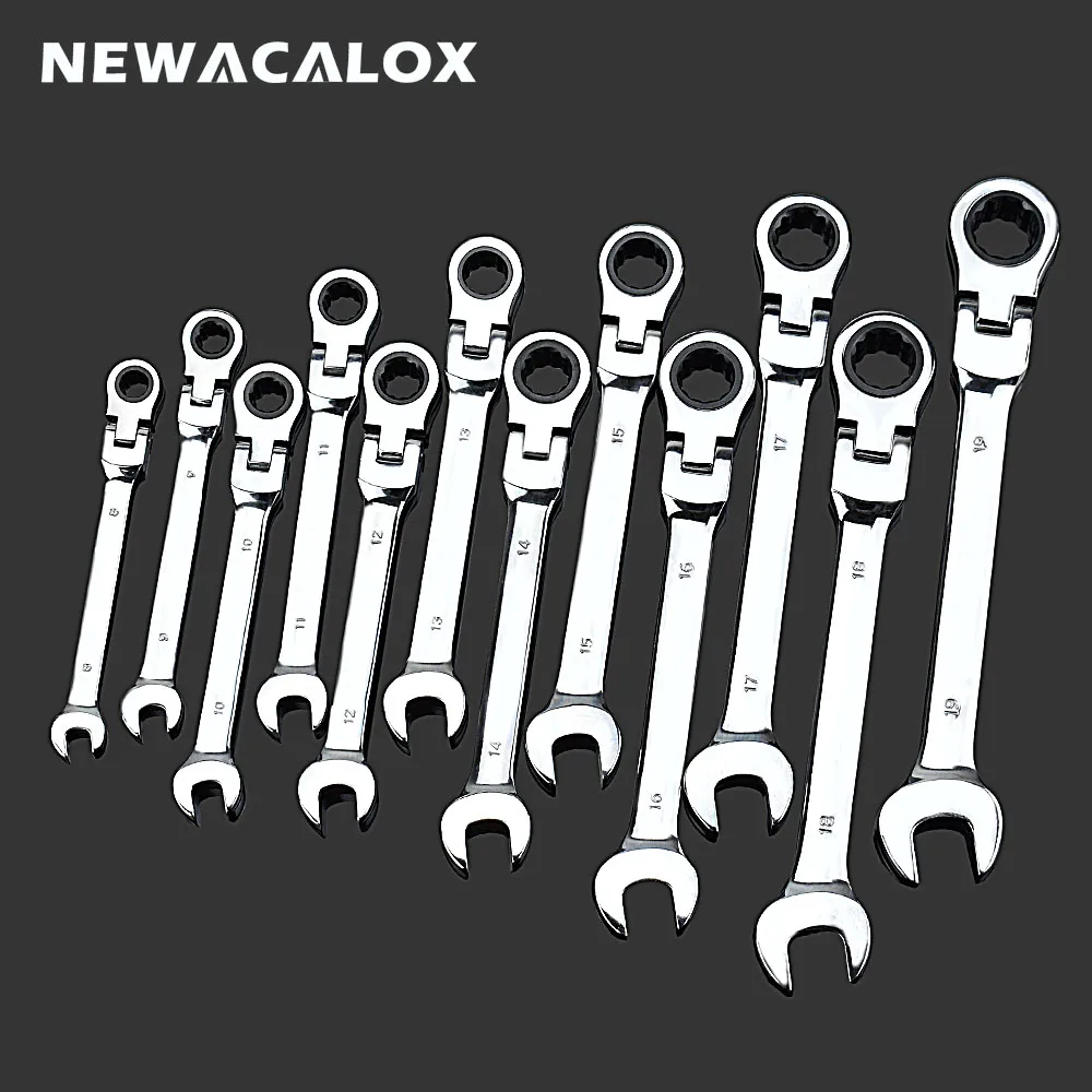 

NEWACALOX Multifunction Flexible Head Ratchet Wrench Combination Professional Universal Wrench for Car Repair Tools 12 pcs/lot