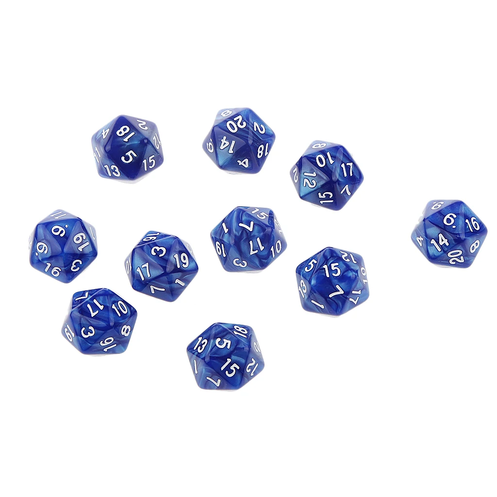 Pack of 10pcs Pearl Blue D20 Twenty Sided Game Dice D&D TRPG Games Party Supplies