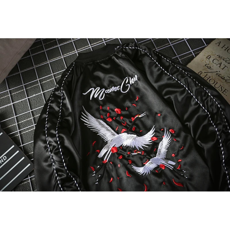 Online Trend Stickerei Lässig Baseball Kleidung herren Aviator Jacke Kran Silk Satin Design Herbst Winter Hübscher Mantel Flut Marke