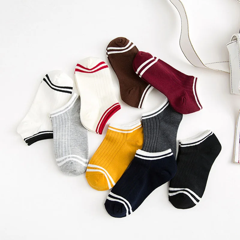 Для женщин s носки для девочек новый ретро полосой сплошной цвет хлопок женщин's Носки-лодочки хлопок короткие носки для женщи