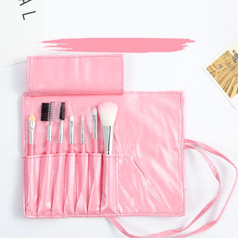 

7Pcs/Set Portable Makeup Brush 7 Color Makeup Tools Eyelash Brush Lip Brush Beginner Training Set Leather Bag Material