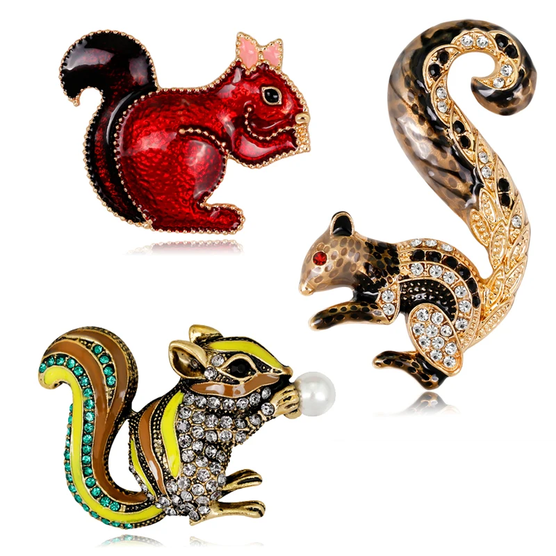 

Ajojewel Colorful Rhinestone Squirrel Brooches Women Enamel Kid's Crystal Beautiful Animal Banquet Weddings Party Gift