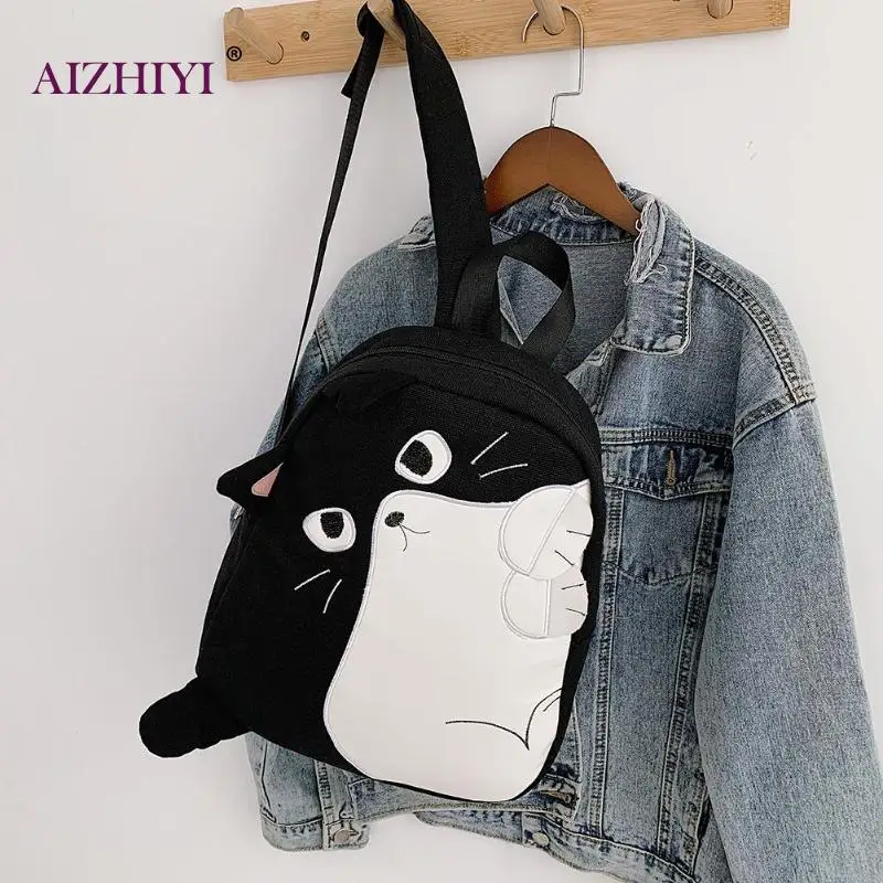 Женский рюкзак, модный, большой, забавный, милый, с рисунком кота, для путешествий, Холщовый ранец для девочек-подростков, с верхней ручкой, сумка на плечо, mochila feminina