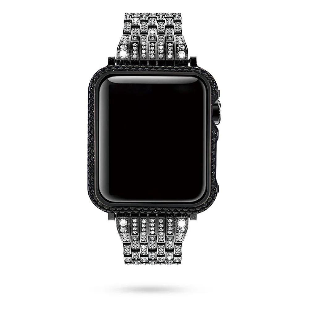 Роскошный чехол со стразами+ ремешок из нержавеющей стали для Apple Watch Series 5 4 3 2 1, браслет iWatch 38 мм 42 мм 40 мм 44 мм для женщин