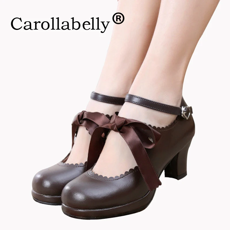 Женские туфли лодочки из мягкой кожи с круглым носком на платформе|lolita shoes|party