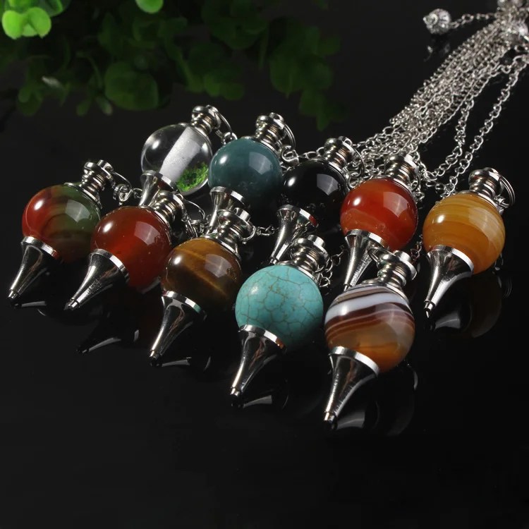 Natural Gnergy Gemstone~ Mixed 10Pcs 20mm Natural Stones Ball Healing Pendulums Stone Beads Chain Chakra Pendant Dowsing Pendulum Jewelry 3 AA00201017900a