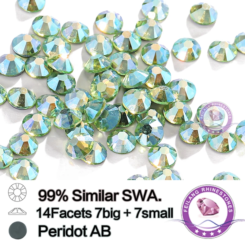 

SS16 SS20 Light Green Hot Fix Rhinestones Peridot AB Machine Cut Flatback Crystals Strass for Clothing 1440pcs