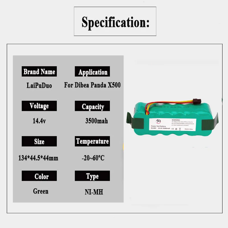 Ni-mh 14,4 V 3500mAh для panda X500 Аккумулятор для Dibea X500 X580 Пылесос Для Ecovacs Зеркало CR120 батарея