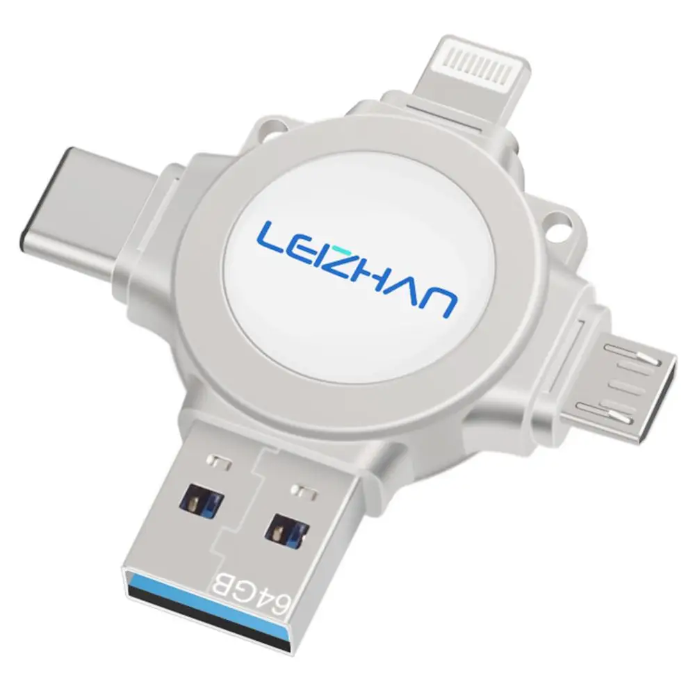 Usb-накопитель LEIZHAN для iphone TYPE-C, флеш-накопитель 128 ГБ, 64 ГБ, 32 ГБ, 16 ГБ, USB C, карта памяти, Micro Photo Stick, 3,0, USB флеш-накопитель - Цвет: 4 in 1 flash drive