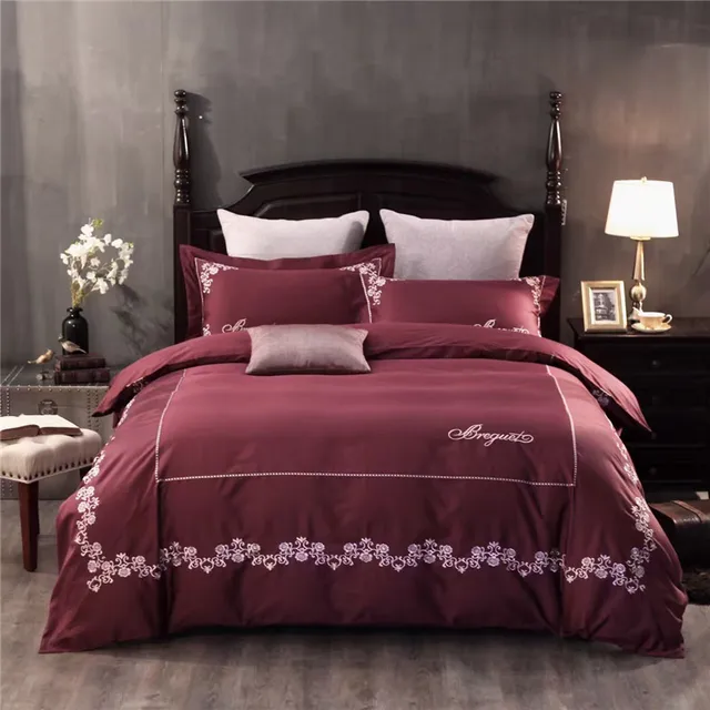 Red Bean Sand Color 60 Long Staple Cotton Badge Satin Jacquard Red Bean Sand Color 60 Long Staple Cotton Badge Satin Jacquard Embroidery Bedding Set Duvet Cover