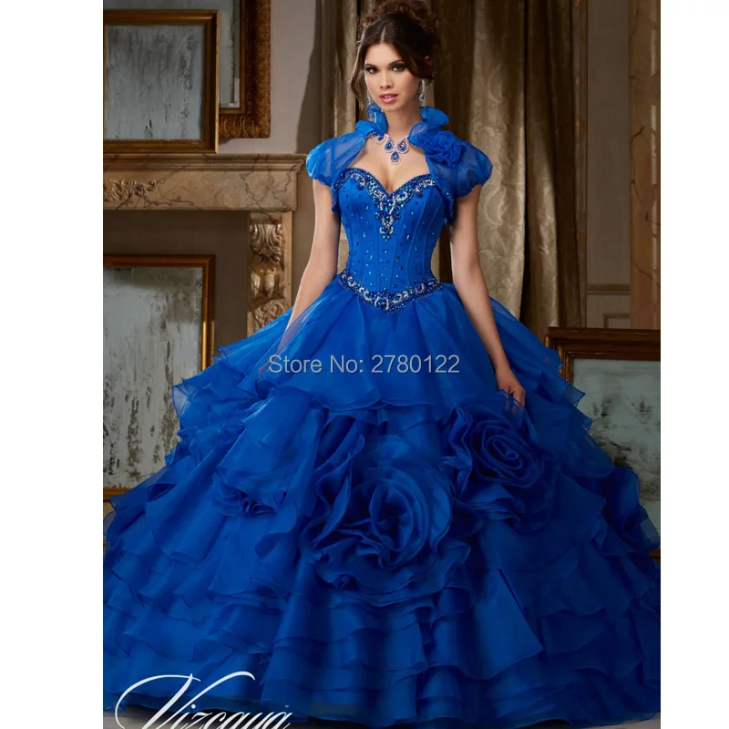 

Vestidos de 15 Anos Bead Organza Red Royal Blue Quinceanera Dresses 2016 Cheap Quinceanera Dresses Vestido de Debutante Gowns