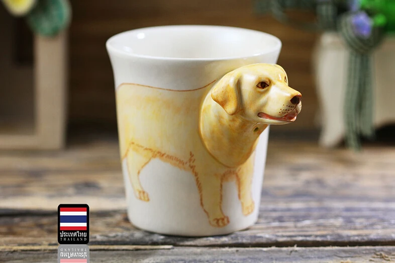 New Arrival High Quality 3D Solid Animal Cup Dog Hand painted Ceramic