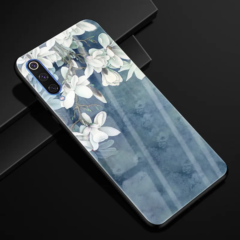 For Xiaomi mi 9 Case Tempered Glass Flower Cat Cover Hard Glass Back Case For Xiaomi Mi 9 Cover Coque Shell For Xiaomi mi9 Cases
