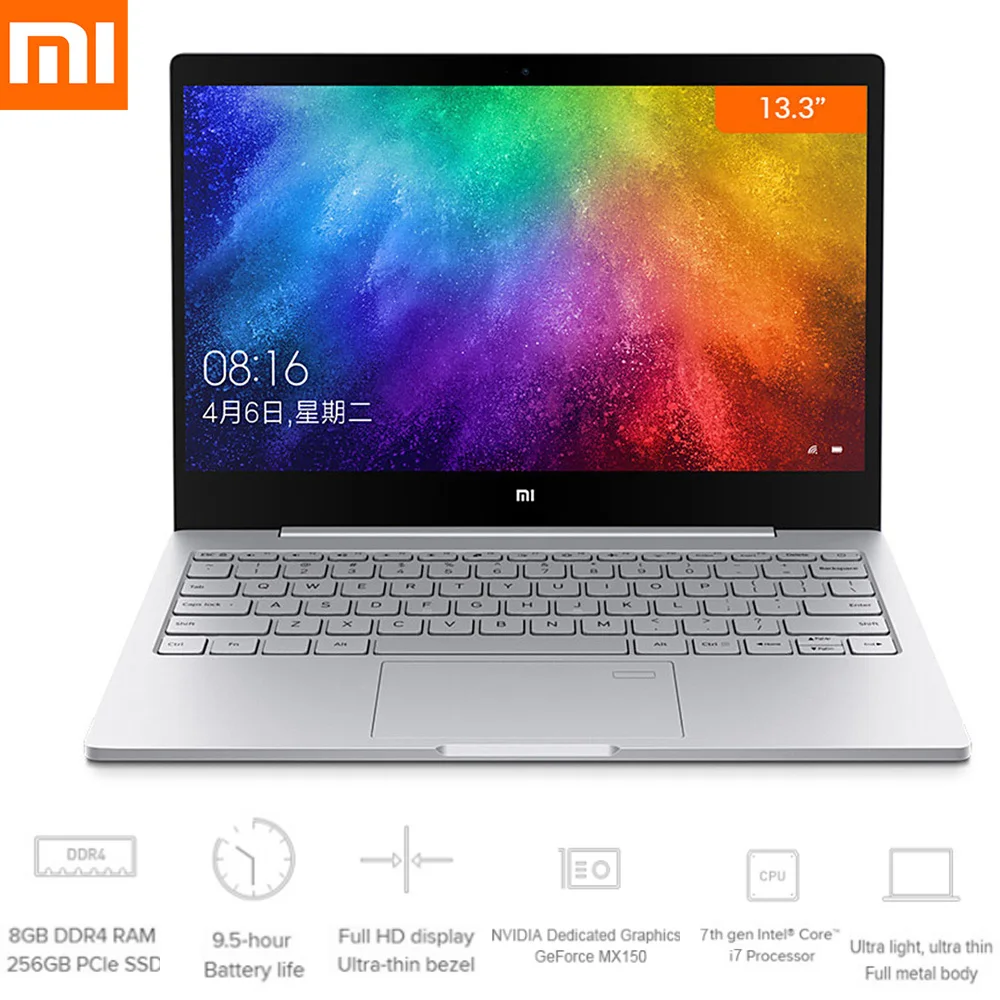 Xiaomi Тетрадь Air 13 3 отпечатков пальцев ноутбук 8 ГБ + 256 Windows 10 китайская версия Intel Core