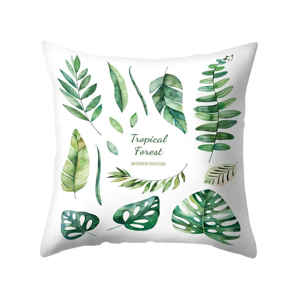 

45cm x 45cm Fashion Nordic Watercolor Green Leaves Pillow Case Square Throw Pillow Covers Home Office Hotel Decorative