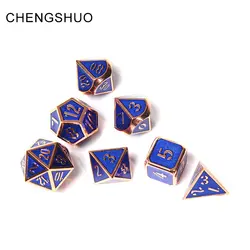 Chengshuo dnd olyhedral кубики rpg металлическая втулка дракон и подземелье настольная игра синий золотой каймой цифровой цинковый сплав d20 10 6 12 8