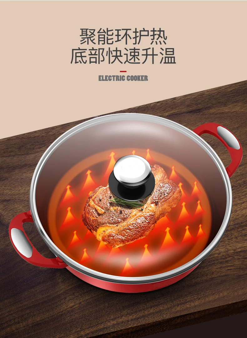 Красная Бытовая многофункциональная электрическая плита, емкость 6л, электрический горячий горшок, поддержка жареного стейка, рыбы, горячий горшок, мульти плита