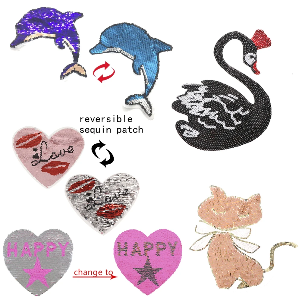 

Mini Embroidery Love Heart Swan Dolphin Cat Patches Iron On Applique Clothes DIY Craft Accessory Cartoon Sew On Fabric Sticker
