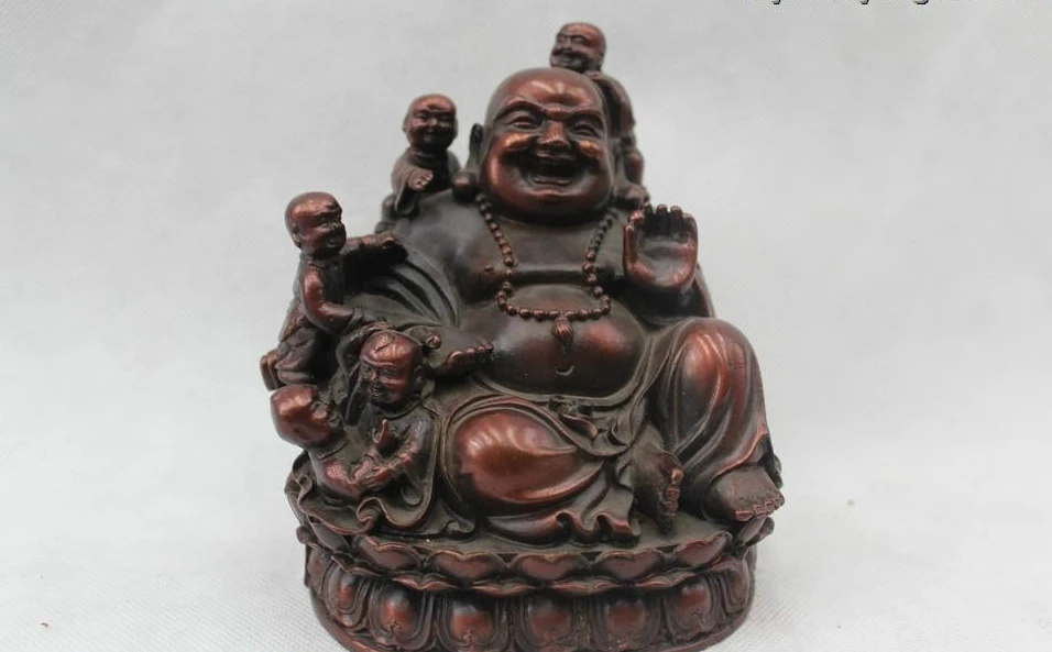 

6"Chinese Tibet Tibetan Buddhism Red Bronze Five Boy Maitreya Buddha Sculpture