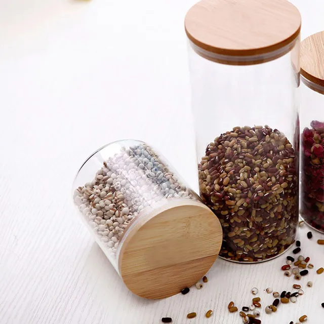 Glass Sealed Storage Bottle Moisture-proof Transparent Coffee Nuts Foods Storage Canisters with Bamboo Lid Kitchen Accessories 2