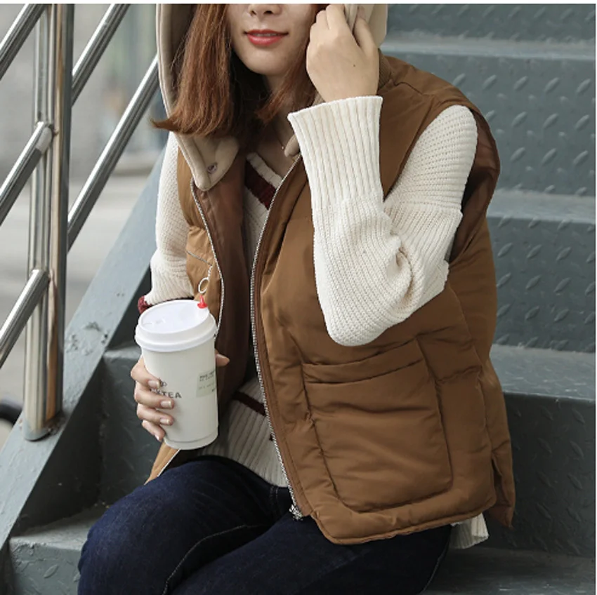 

Flying Roc Women Vest Parkas Mujer 2019 Winter Women Vest Jacket Hooded Long Sleeve Female Coats Autumn Jackets Women