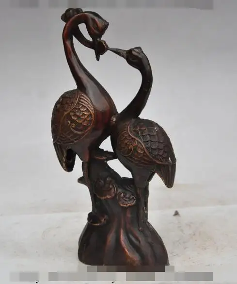 

S2737 9" china fengshui bronze wealth lucky ruyi animal crane bird loves couple statue