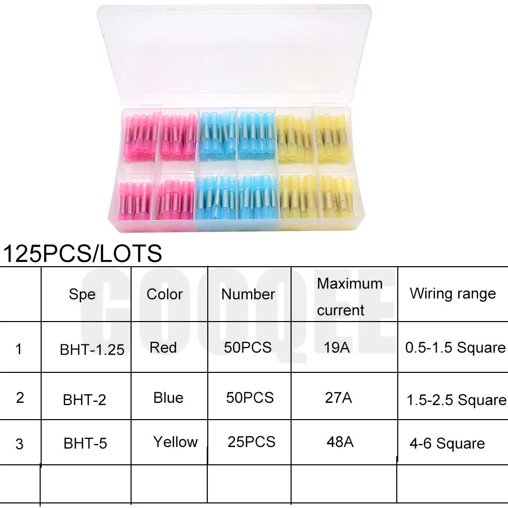 40/125/180/200 шт. Тепловая клемма с термоусадочной изоляцией изолированный стыковой электрический соединитель провода разъемы кабель обжимной клеммный соединитель AWG 22-10 - Цвет: 125PCS