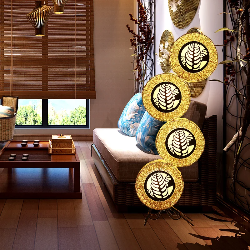 SGROW Rattan Creative Art Floor Lamp for Living Room Bedroom Restaurant Standing Lights Literary Country Style Lighting Fixtures | Освещение