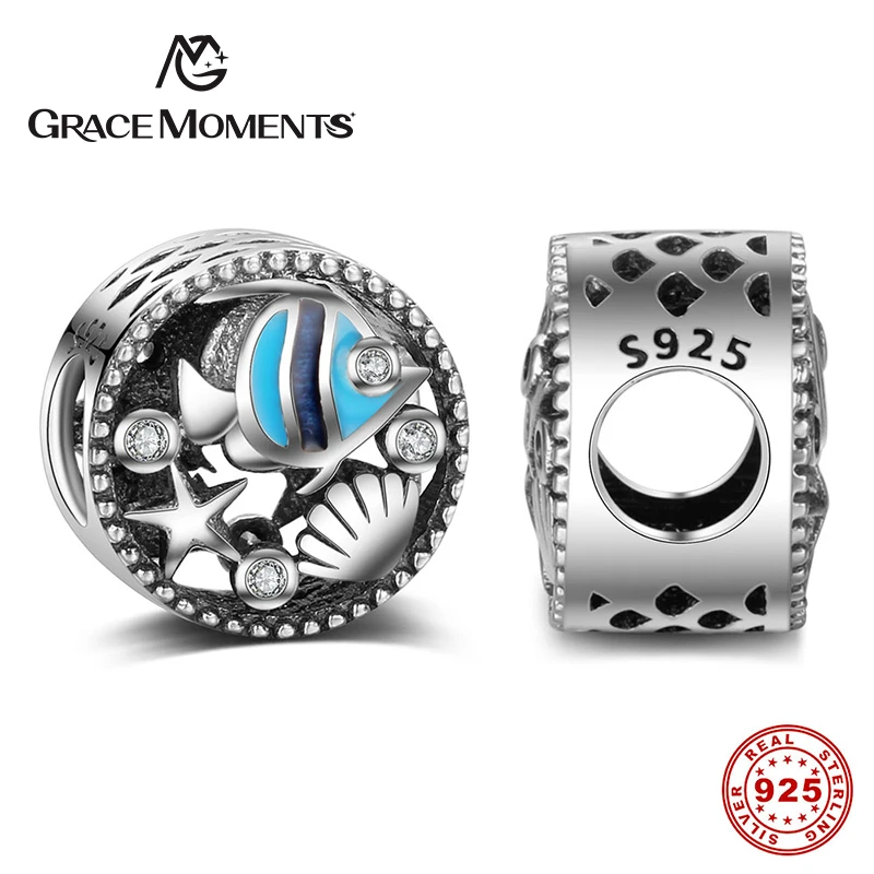 GRACE MOMENTS European Style Real 925 Sterling Silver Blue Underwater World Beads Fit Bracelet Necklace Jewelry DIY Gift | Украшения и