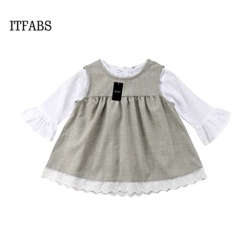 

2pcs Clothes Set Girls Dress Boutique Toddler Kids Baby Girl Spring Autumn Solid Party Pageant Dress Long Sleeve Dress Clothes