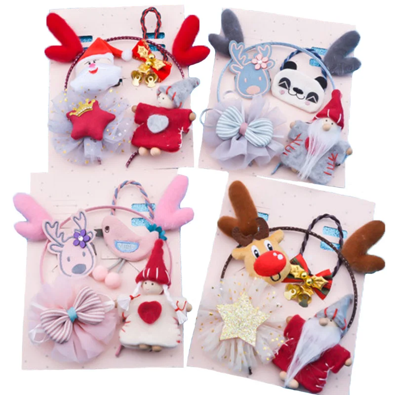 

Christmas hair accessories deer hairpin wool felt snowman hair clip bells bird hair band antlers headband cute girl headwear set