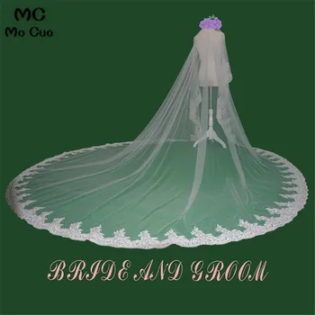 

New 3 Meters Tulle Cathedral Wedding Veils 300*300cm Lace Appliques Edge Bridal Veil Wedding Accessories Bride Wedding Veil
