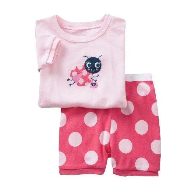 2017 Cute Ladybug Baby Girls Summer Pijama Sets Pink Children Sleepwear