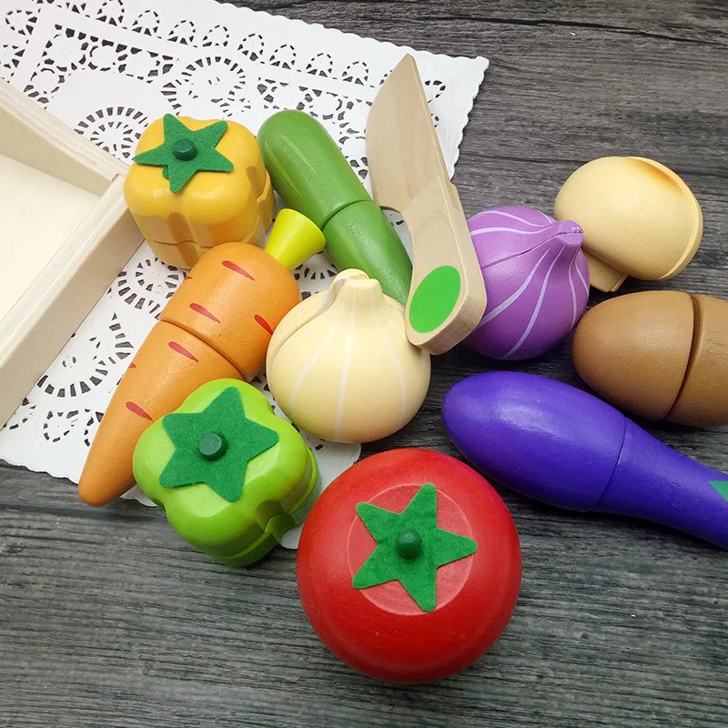 Children Wooden Simulation Kitchen Toys Set Cut Vegetables Toy Preschool Montessori Educational Toys Gift