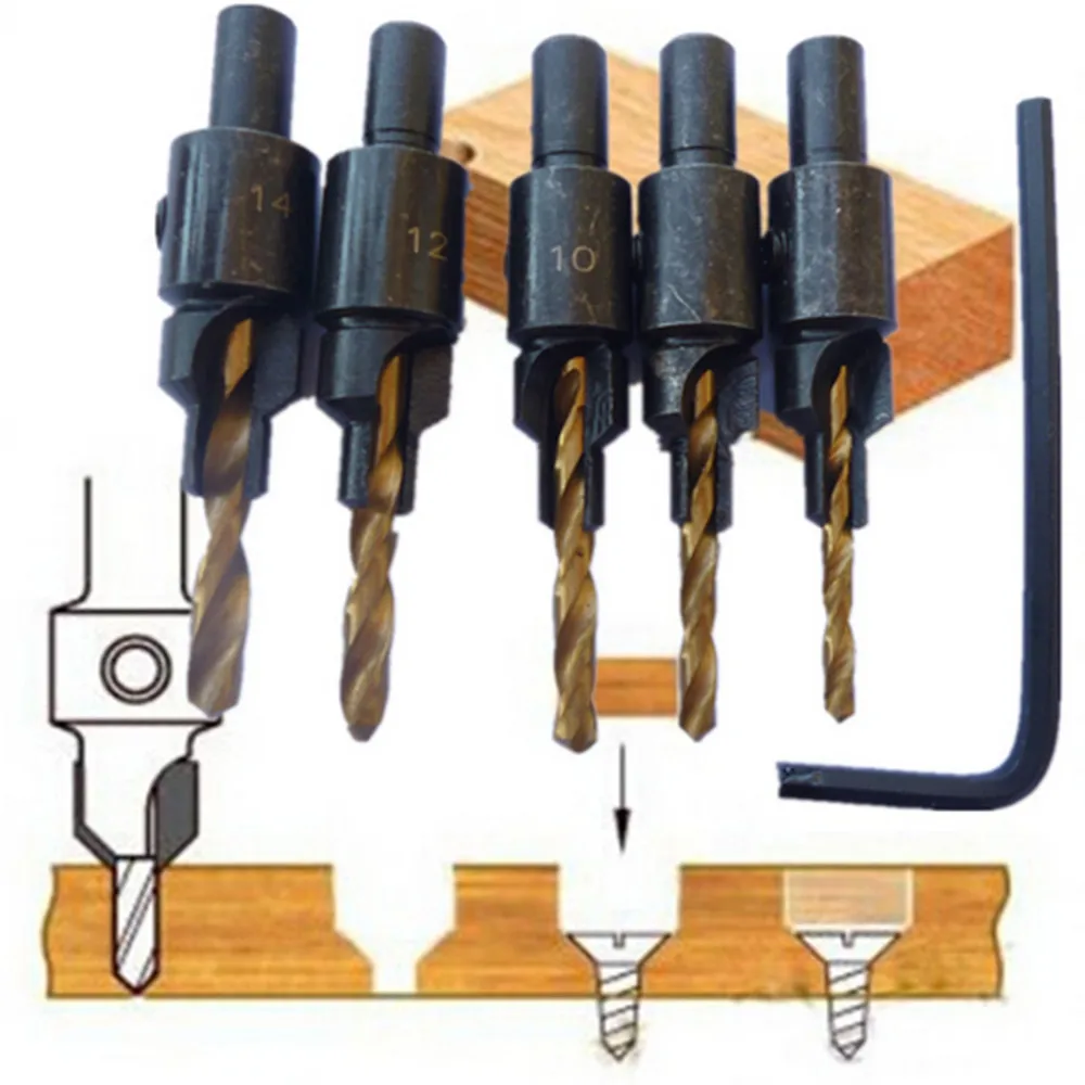 4pcs Countersink Drill Woodworking Drill Bit Set Drilling Pilot Holes For Screw Sizes 6 8 10 12 BoKa-Store 