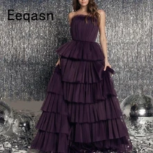 Мягкие тюлевые фиолетовые платья для выпускного вечера Длинные без бретелек, Многоярусное вечернее торжественное платье женская одежда на продажу с открытой спиной на заказ