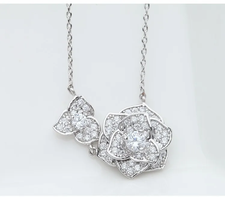 LUOTEEMI, модное красивое женское ожерелье с двумя цветочками, роскошное Элегантное ожерелье, ювелирное изделие