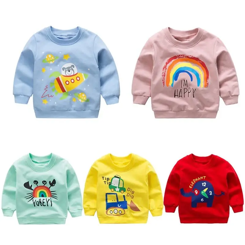 Свитшоты для маленьких мальчиков и девочек; сезон зима-весна-осень; Детские свитшоты; свитер с длинными рукавами и рисунком; детская футболка; одежда