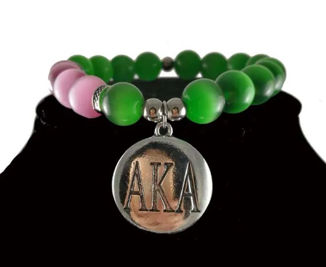 Greek AKA Sorority cat eye really natural stone round sliver charms and Alpha Kap Alpha Legacy