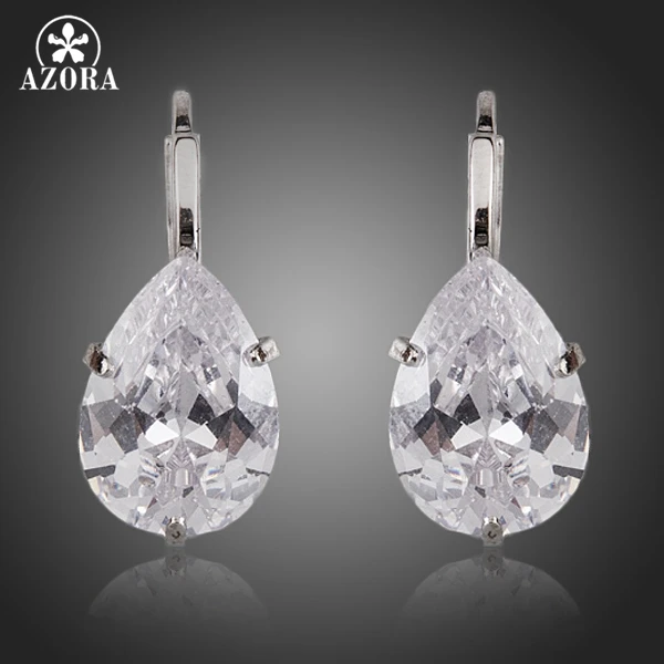 Image AZORA Brand Design Pear Cut Clear Swiss Cubic Zirconia Water Drop Earrings TE0158