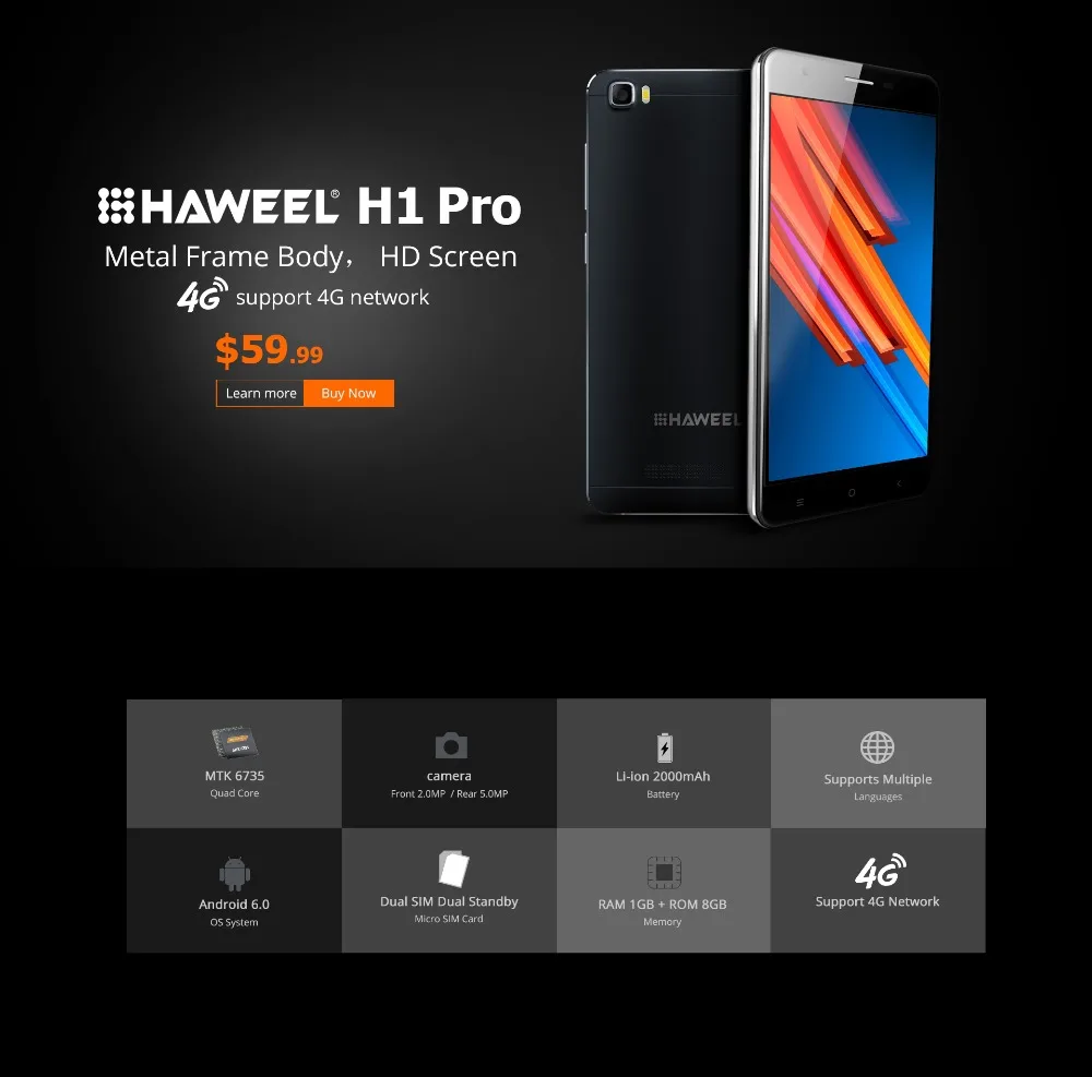 HAWEEL H1 Pro H1 China Brand Phone Android 5 1 MTK6580 Quad Core 3G WCDMA GSM
