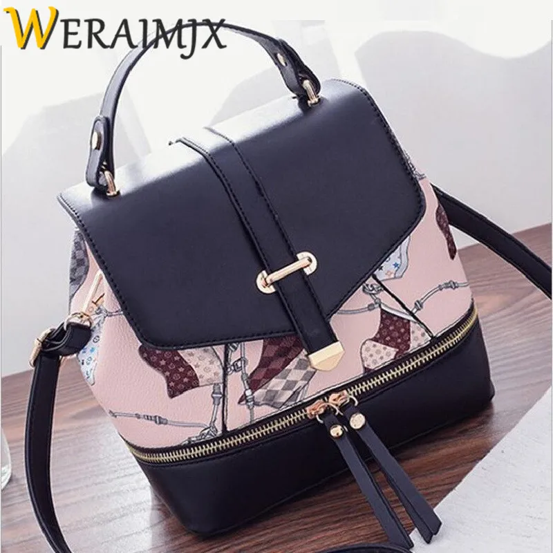 

WERAIMJX Women Backpack High Quality Leather Mochila Escolar Fashion School Bags for Teenagers Girls Top Handle Backpacks MJ283