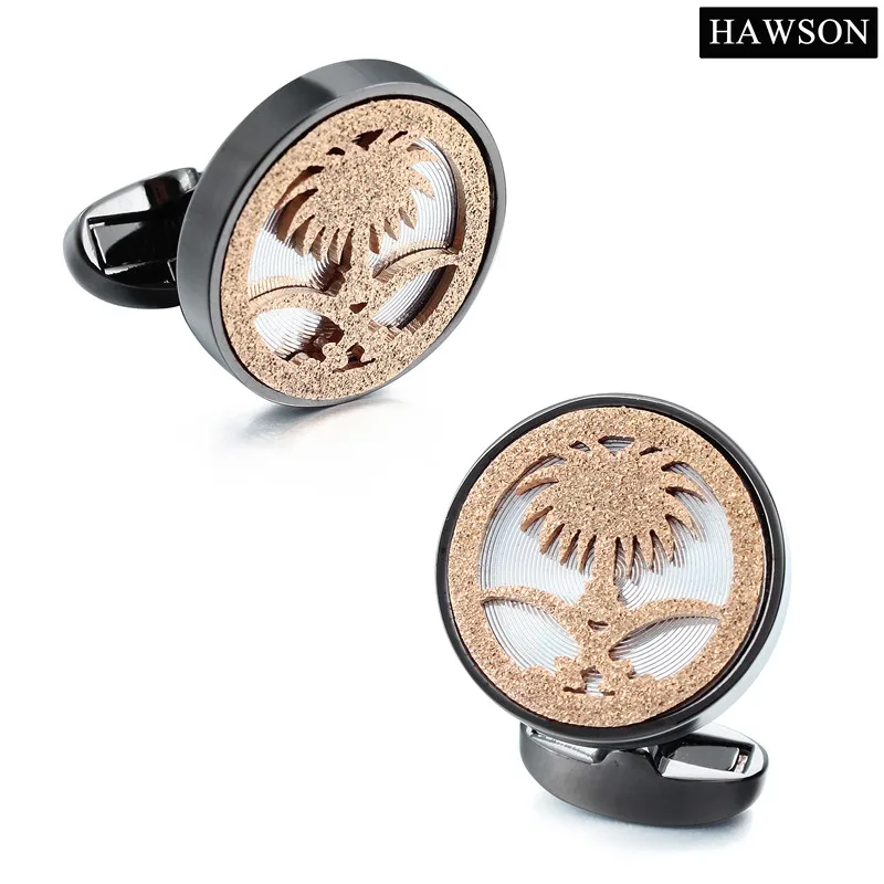 

HAWSON New Arrive Saudi Arabia Cufflinks Luxury Round Cuff links for Dress Shirt Gun Plated Accessory