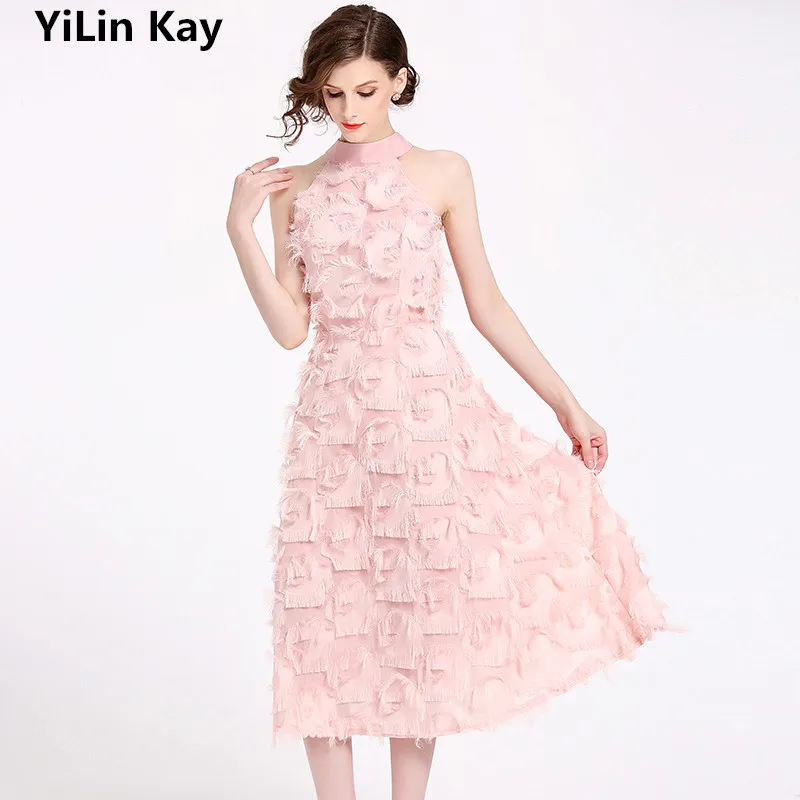 

Top Quality New Fashion 2019 Summer dresspink sleeveless condole belt hangs the shoulder of the beach holiday beach dress.