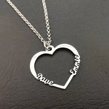 Custom Gold Heart Shaped Pendant Name Necklace hollow heart-shaped peach heart Chokers Gold stainless steel Chain Name Necklace gold feather pendant chain necklace