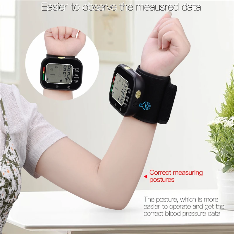 

Digital Blood Pressure Monitor Cuffs Automatic Wrist Sphygmomanometer Voice Guided Blood Pressure Meter with 99 Reading Memory 0