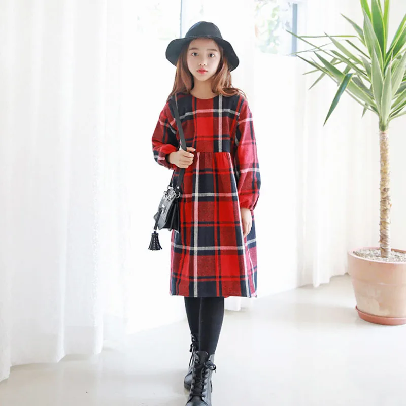 

Korean Version Of Girl's Autumn Dress Medium And Large Size Fashion Trend Lattice Long Sleeve Fashionable New in 2018